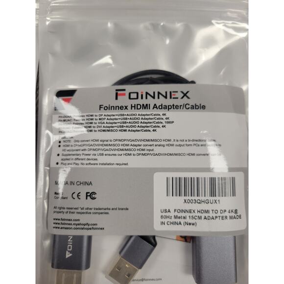 FOiNNEX Dp USB HDMI Adapter Cable Brand new Lot of 4 - Picture 4 of 7